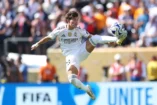 EAST RUTHERFORD, NEW JERSEY - JULY 09: Fran Garcia #20 of Real Madrid C.F. controls the ball during the FIFA Club World Cup 2025 semi-final match between Paris Saint-Germain and Real Madrid CF at MetLife Stadium on July 09, 2025 in East Rutherford, New Jersey. (Photo by Buda Mendes/Getty Images)