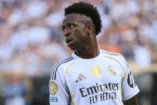 EAST RUTHERFORD, NEW JERSEY - JULY 09: Vinícius Júnior of Real Madrid looks on during the FIFA Club World Cup 2025 semi-final match between Paris Saint-Germain and Real Madrid CF at MetLife Stadium on July 09, 2025 in East Rutherford, New Jersey. (Photo by David Ramos/Getty Images)