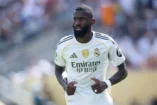 EAST RUTHERFORD, NEW JERSEY - JULY 09: Antonio Ruediger #22 of Real Antonio Rüdiger Madrid C. F. reacts during the FIFA Club World Cup 2025 semi-final match between Winner Game 59 and Winner Game 60 at MetLife Stadium on July 09, 2025 in East Rutherford, New Jersey. (Photo by Alex Grimm/Getty Images)