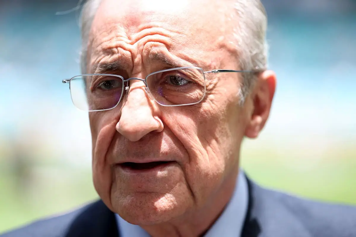 MIAMI GARDENS, FLORIDA - JUNE 18: President of Real Madrid Florentino Pérez looks on prior to the FIFA Club World Cup 2025 group H match between Real Madrid CF and Al Hilal at Hard Rock Stadium on June 18, 2025 in Miami Gardens, Florida. (Photo by Dan Mullan/Getty Images).