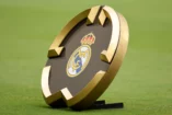MIAMI GARDENS, FLORIDA - JULY 01: A detail of a Real Madrid C. F. logo during the FIFA Club World Cup 2025 round of 16 match between Real Madrid CF and Juventus FC at Hard Rock Stadium on July 01, 2025 in Miami Gardens, Florida. (Photo by Michael Reaves/Getty Images)