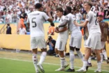 MIAMI GARDENS, FLORIDA - JULY 01: Gonzalo Garcia #30 of Real Madrid C.F. celebrates scoring his team's first goal with Antonio Ruediger #22, Dean Huijsen #24 and Jude Bellingham #5 of Real Madrid C.F. during the FIFA Club World Cup 2025 round of 16 match between Real Madrid CF and Juventus FC at Hard Rock Stadium on July 01, 2025 in Miami Gardens, Florida. (Photo by Megan Briggs/Getty Images)
