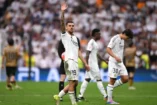 MADRID, SPAIN - MAY 24: Dani Ceballos of Real Madrid shows appreciation to the fans after the team's 2-0 victory following the LaLiga match between Real Madrid CF and Real Sociedad at Estadio Santiago Bernabeu on May 24, 2025 in Madrid, Spain. (Photo by Denis Doyle/Getty Images).