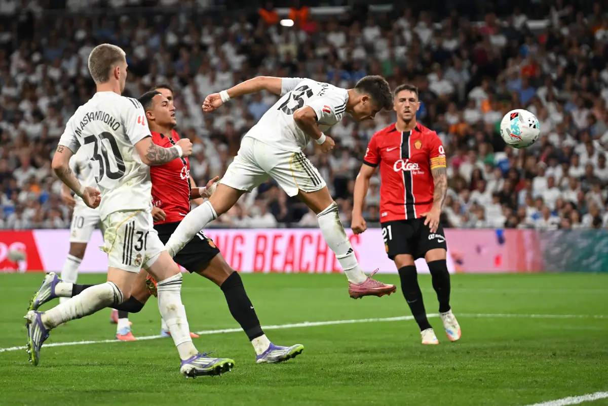 MADRID, SPAIN - AUGUST 30: Arda Guler of Real Madrid scores his team's first goal during the LaLiga EA Sports match between Real Madrid CF and RCD Mallorca at Estadio Santiago Bernabeu on August 30, 2025 in Madrid, Spain. (Photo by Denis Doyle/Getty Images)