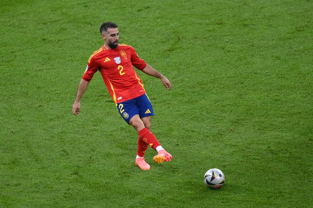 BERLIN, GERMANY - JULY 14: Daniel Carvajal of Spain during the UEFA EURO 2024 final match between Spain and England at Olympiastadion on July 14, 2024 in Berlin, Germany. (Photo by Justin Setterfield/Getty Images)