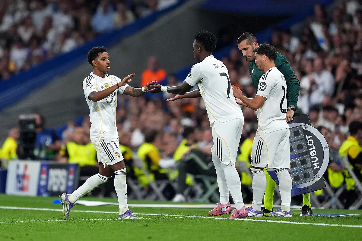 Vinicius lors de son entrée en jeu mardi soir (Photo by Mateo Villalba Sanchez/Getty Images).