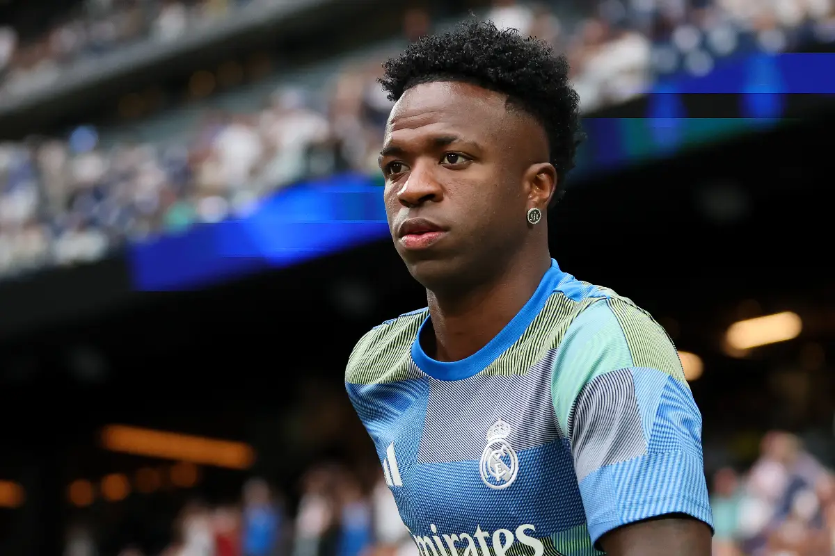 Vinicius avant le match face à l'Espanyol de Barcelone samedi dernier (Photo by Florencia Tan Jun/Getty Images).