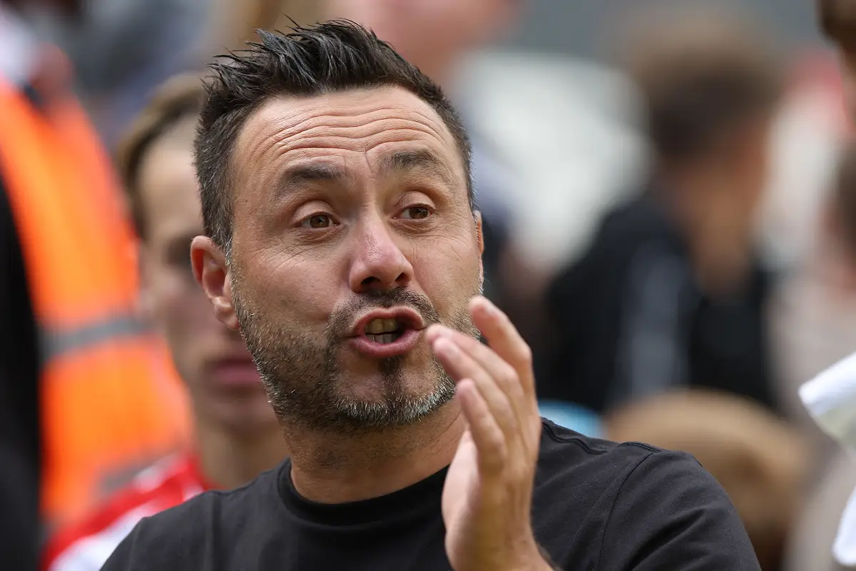 BRADFORD, ENGLAND - AUGUST 3: Roberto De Zerbi manager of Olympique Marseille during the pre-season friendly match between Sunderland and Olympique Marseille at University of Bradford Stadium on August 3, 2024 in Bradford, England. (Photo by Nigel Roddis/Getty Images)