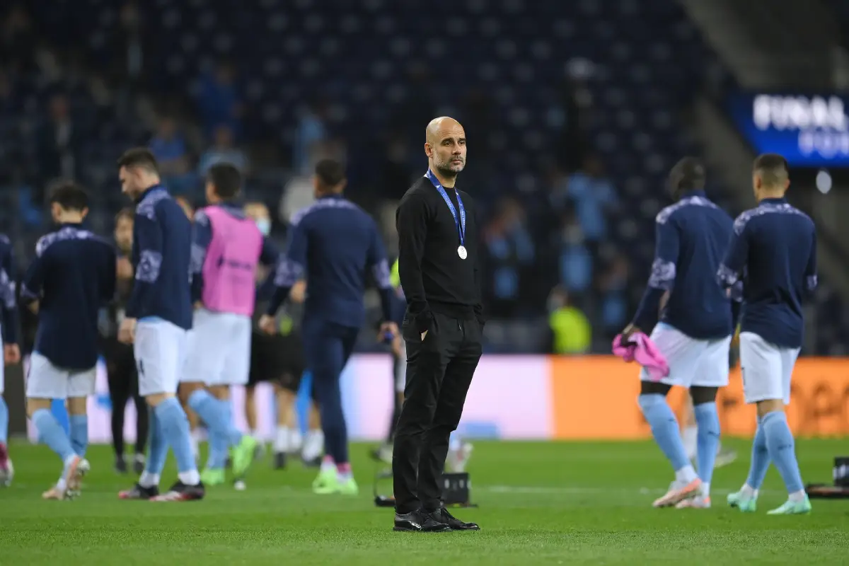 Guardiola après la finale de la Ligue des champions 2021 (Photo by David Ramos/Getty Images)