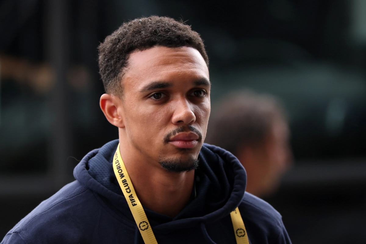 EAST RUTHERFORD, NEW JERSEY - JULY 09: Trent Alexander-Arnold #12 of Real Madrid C.F. arrives at the stadium prior to the FIFA Club World Cup 2025 semi-final match between Paris Saint-Germain and Real Madrid CF at MetLife Stadium on July 09, 2025 in East Rutherford,