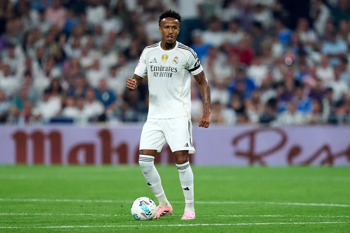 MADRID, SPAIN - AUGUST 19: Eder Militao of Real Madrid in action during the LaLiga EA Sports match between Real Madrid CF and CA Osasuna at Estadio Santiago Bernabeu on August 19, 2025 in Madrid, Spain. (Photo by Angel Martinez/Getty Images)