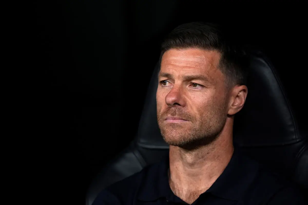 MADRID, SPAIN - SEPTEMBER 16: Xabi Alonso, Head Coach of Real Madrid, looks on prior to the UEFA Champions League 2025/26 League Phase MD1 match between Real Madrid C.F. and Olympique de Marseille at Estadio Santiago Bernabeu on September 16, 2025 in Madrid, Spain. (Photo by Mateo Villalba Sanchez/Getty Images).