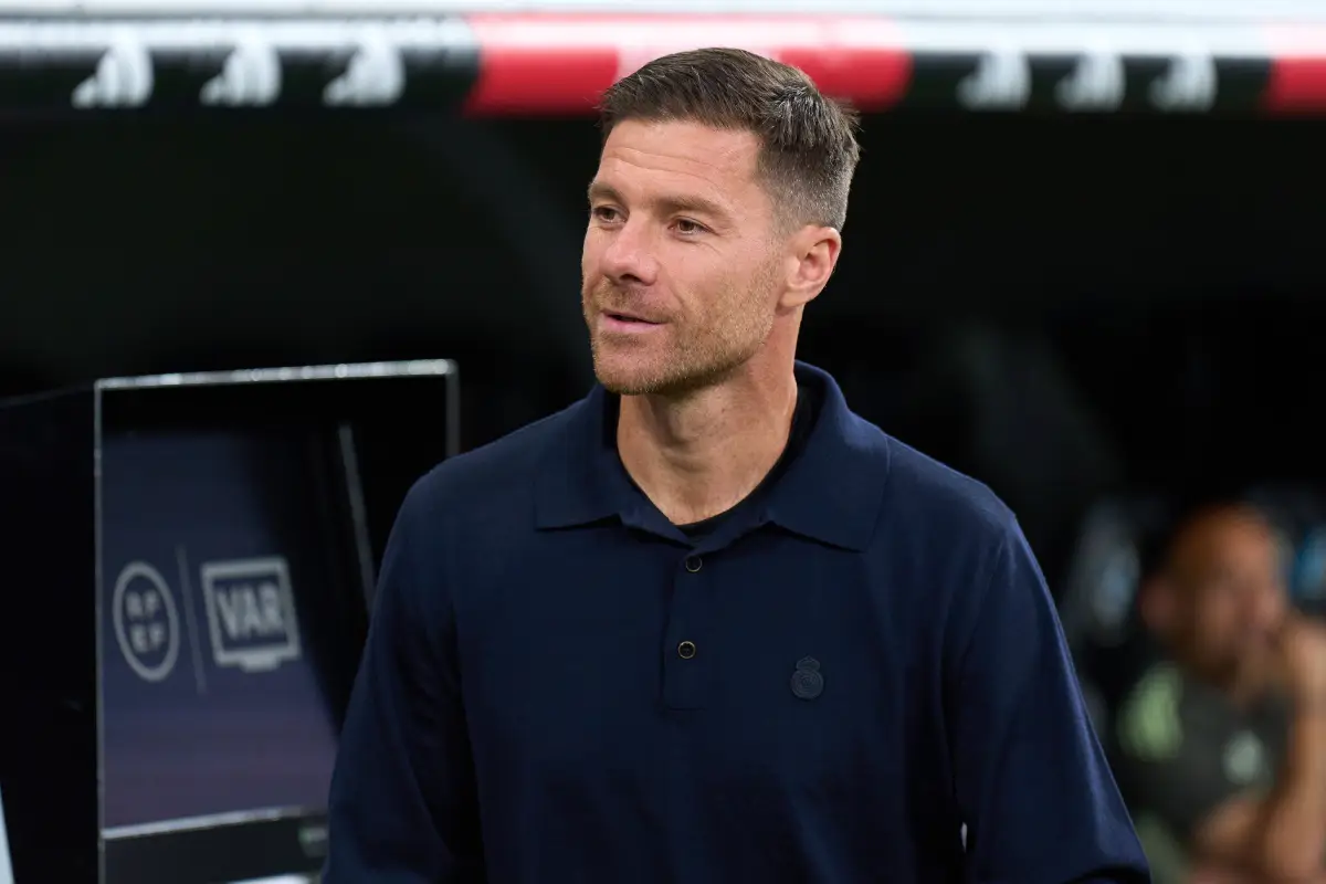 MADRID, SPAIN - AUGUST 30: Xabi Alonso, Head Coach of Real Madrid looks on prior to the LaLiga EA Sports match between Real Madrid CF and RCD Mallorca at Estadio Santiago Bernabeu on August 30, 2025 in Madrid, Spain. (Photo by Angel Martinez/Getty Images)