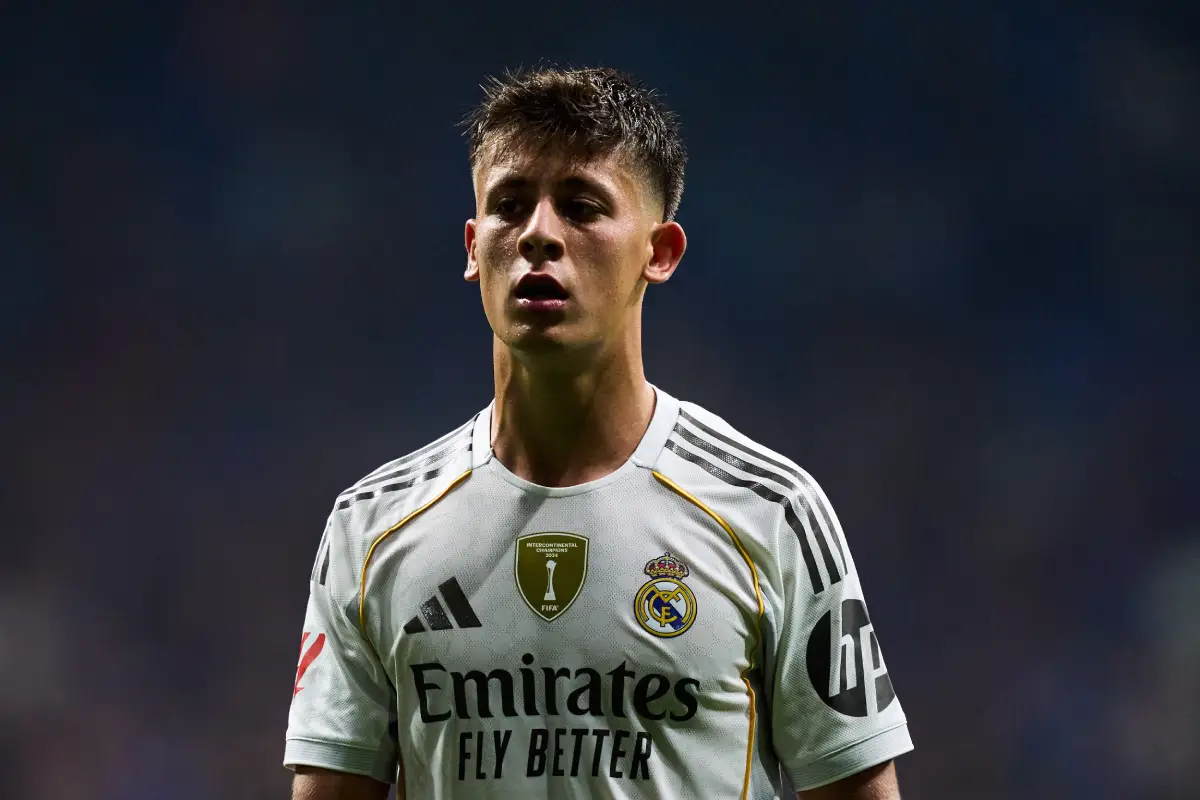 OVIEDO, SPAIN - AUGUST 24: Arda Guler of Real Madrid looks on during the LaLiga EA Sports match between Real Oviedo and Real Madrid CF at Carlos Tartiere on August 24, 2025 in Oviedo, Spain. (Photo by Juan Manuel Serrano Arce/Getty Images)