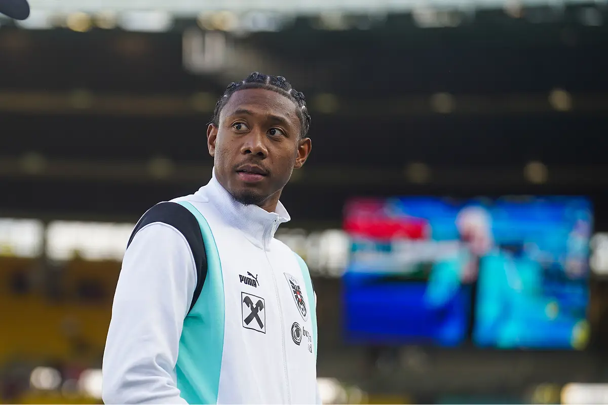VIENNA, AUSTRIA - JUNE 4: David Alaba of Austria inspects the pitch prior to the international friendly match between Austria and Serbia at Ernst Happel Stadion on June 4, 2024 in Vienna, Austria. (Photo by Christian Hofer/Getty Images)