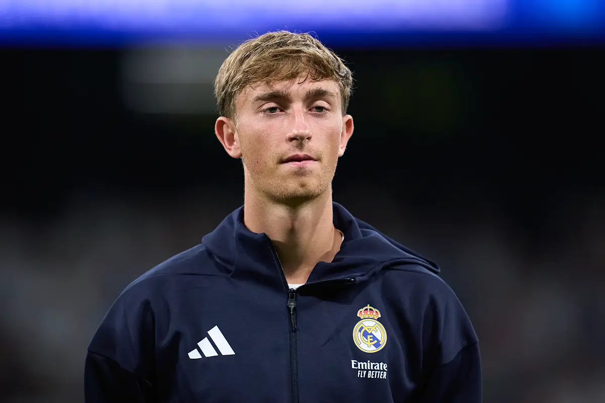 MADRID, SPAIN - SEPTEMBER 16: Dean Huijsen of Real Madrid looks on prior to the UEFA Champions League 2025/26 League Phase MD1 match between Real Madrid C.F. and Olympique de Marseille at Estadio Santiago Bernabeu on September 16, 2025 in Madrid, Spain. (Photo by Mateo Villalba Sanchez/Getty Images)