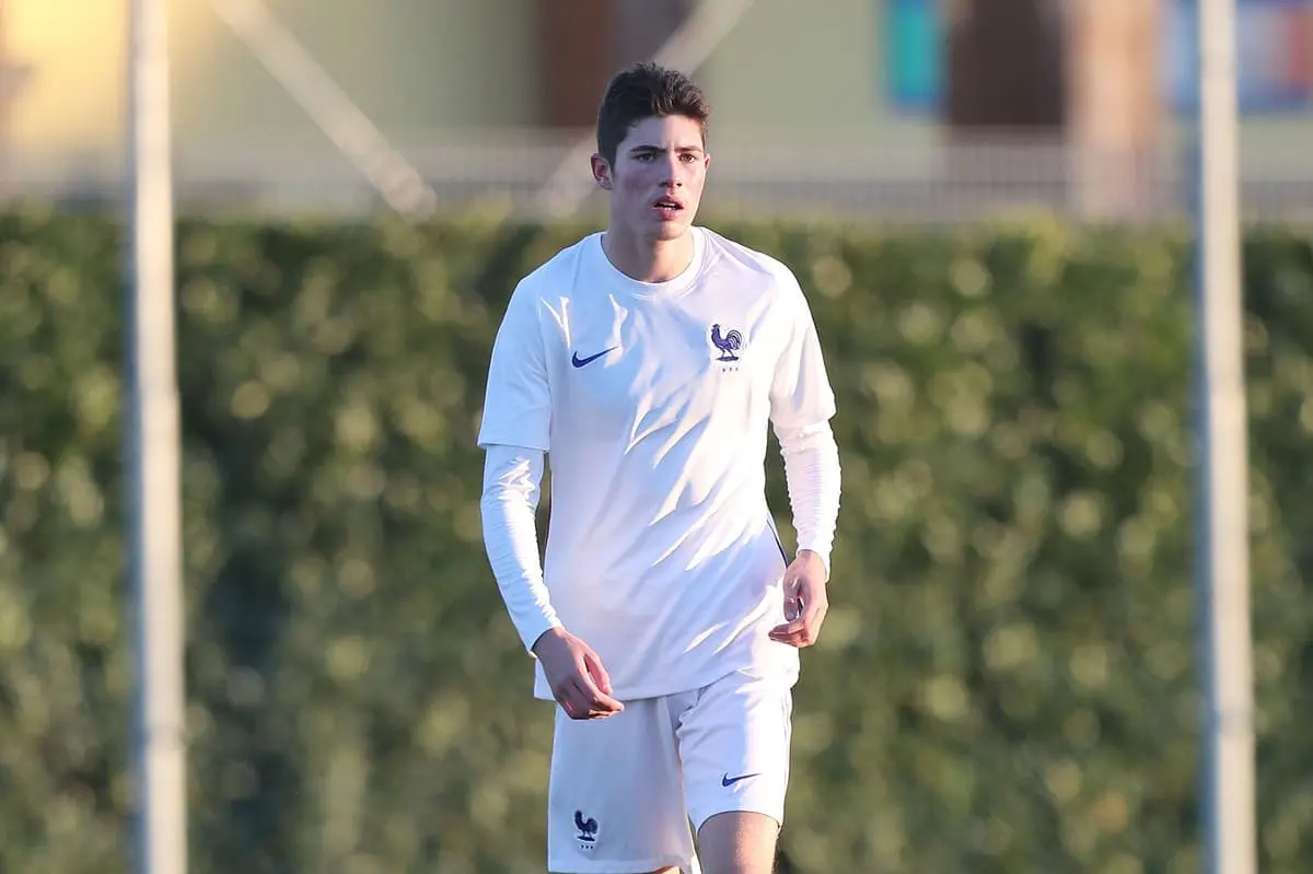 FLORENCE, ITALY - DECEMBER 07: Elyaz Fernandez Zidane of France U17 looks on during the international friendly match between Italy U17 and France U17 at Centro Tecnico Federale di Coverciano on December 7, 2021 in Florence, Italy. (Photo by Gabriele Maltinti/Getty Images).