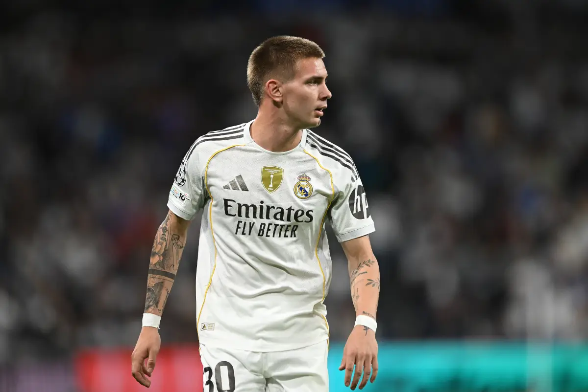 MADRID, SPAIN - OCTOBER 22: Franco Mastantuono of Real Madrid looks on during the UEFA Champions League 2025/26 League Phase MD3 match between Real Madrid C.F. and Juventus at Estadio Santiago Bernabeu on October 22, 2025 in Madrid, Spain. (Photo by Denis Doyle/Getty Images)