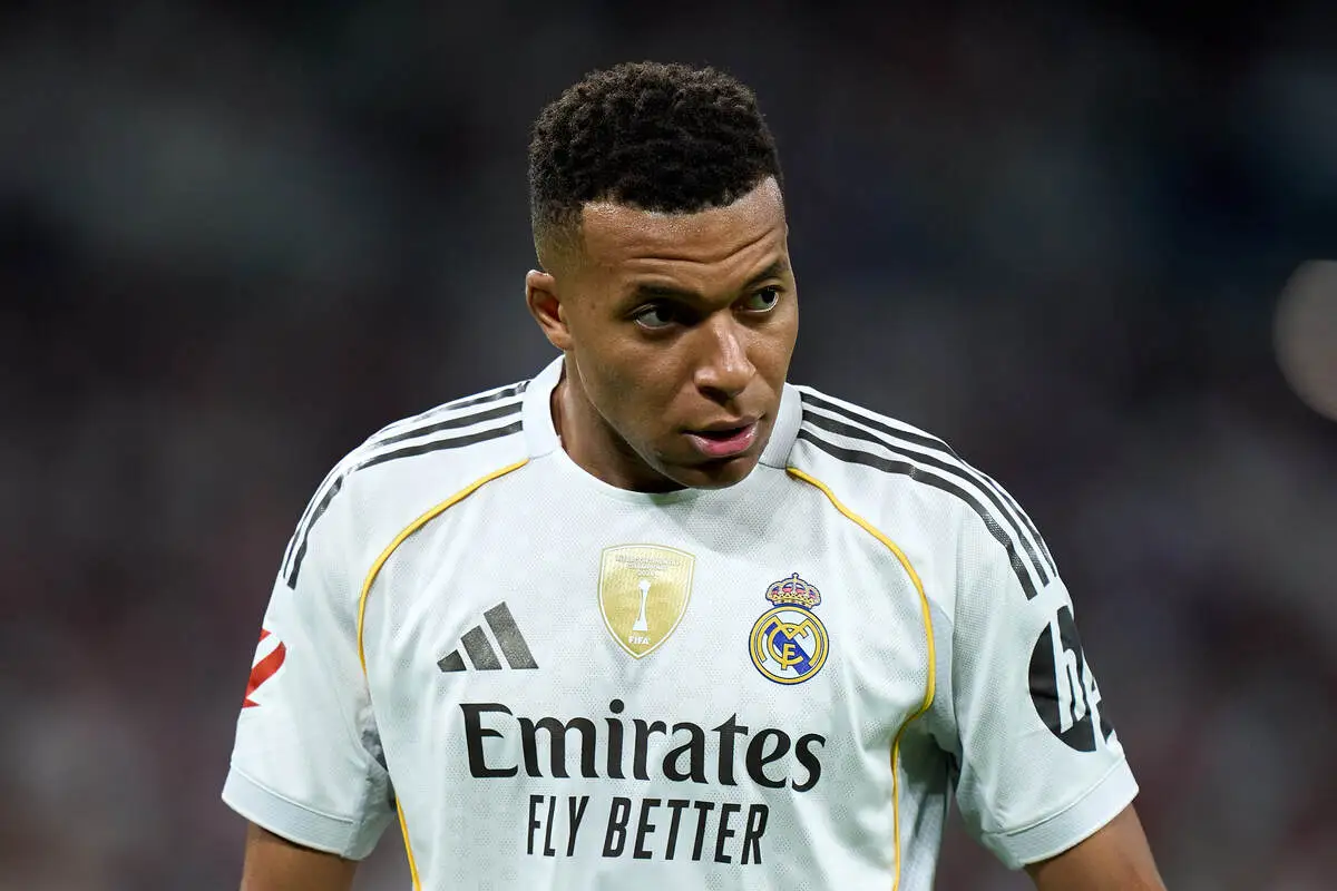 MADRID, SPAIN - OCTOBER 04: Kylian Mbappe of Real Madrid looks on during the LaLiga EA Sports match between Real Madrid CF and Villarreal CF at Estadio Santiago Bernabeu on October 04, 2025 in Madrid, Spain. (Photo by Angel Martinez/Getty Images)