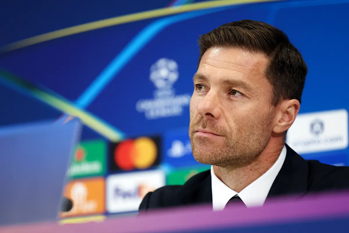 LIVERPOOL, ENGLAND - NOVEMBER 03: Xabi Alonso, Head Coach of Real Madrid, looks on during a press conference at Anfield on November 03, 2025 in Liverpool, England. (Photo by Matt McNulty/Getty Images)