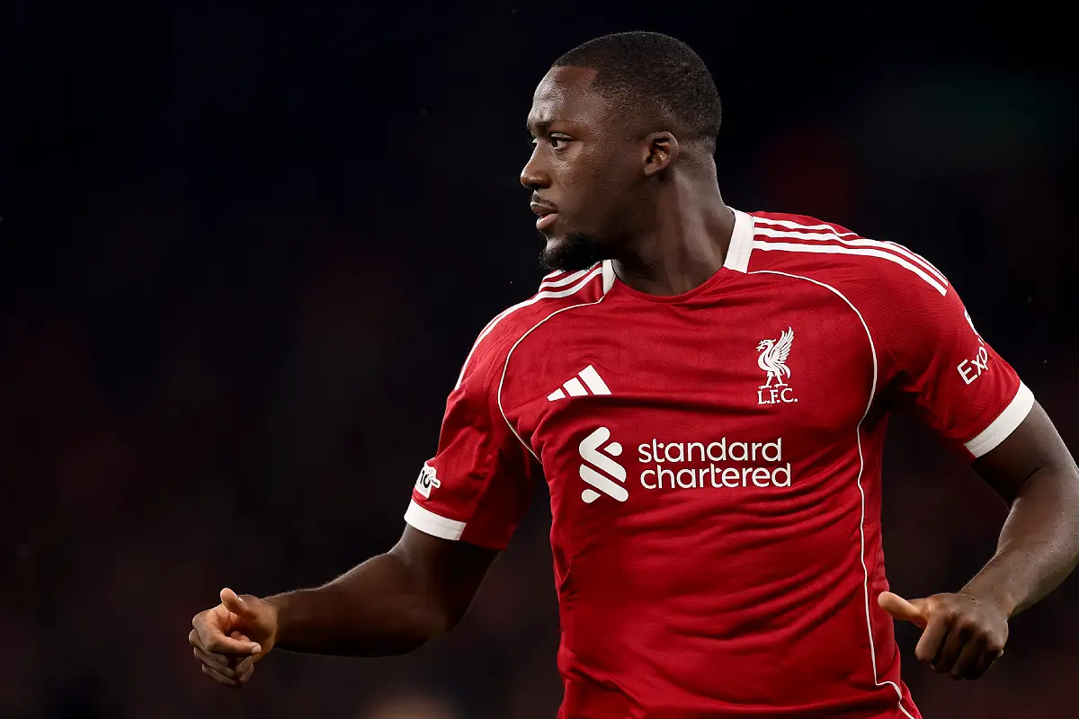 Ibrahima Konaté face au Real Madrid en Ligue des champions (Photo by Carl Recine/Getty Images).