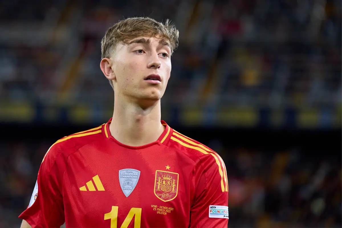 VALENCIA, SPAIN - MARCH 23: Dean Huijsen of Spain looks on during the UEFA Nations League Quarterfinal Leg One match between Spain and Netherlands at Estadio Mestalla on March 23, 2025 in Valencia, Spain. (Photo by Aitor Alcalde/Getty Images)
