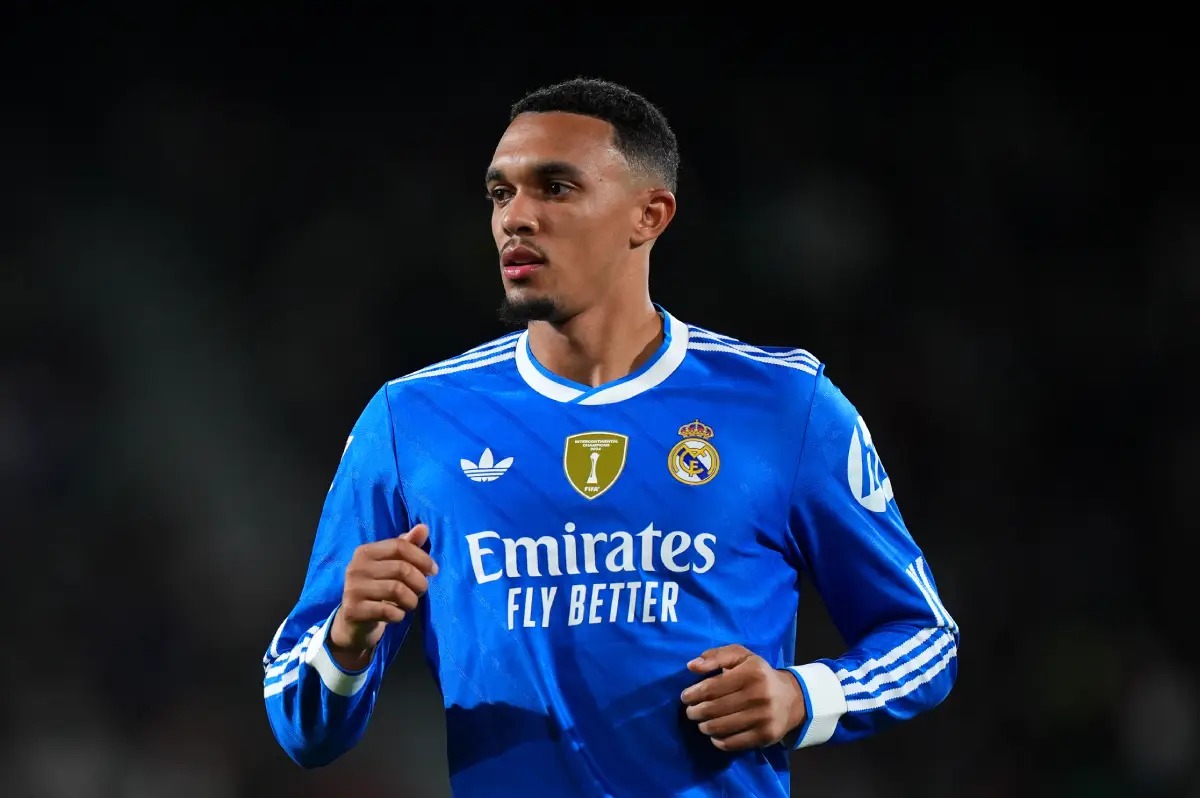 ELCHE, SPAIN - NOVEMBER 23: Trent Alexander-Arnold of Real Madrid looks on during the LaLiga EA Sports match between Elche CF and Real Madrid CF at Estadio Manuel Martinez Valero on November 23, 2025 in Elche, Spain. (Photo by Angel Martinez/Getty Images)