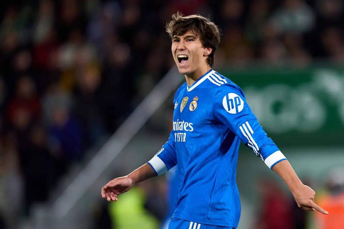 ELCHE, SPAIN - NOVEMBER 23: Gonzalo Garcia of Real Madrid reacts during the LaLiga EA Sports match between Elche CF and Real Madrid CF at Estadio Manuel Martinez Valero on November 23, 2025 in Elche, Spain. (Photo by Angel Martinez/Getty Images)