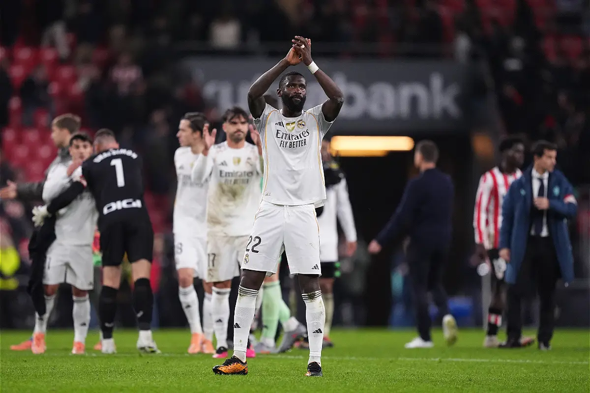 Rüdiger après la fin du match Athletic Club-Real Madrid (Photo by Juan Manuel Serrano Arce/Getty Images).