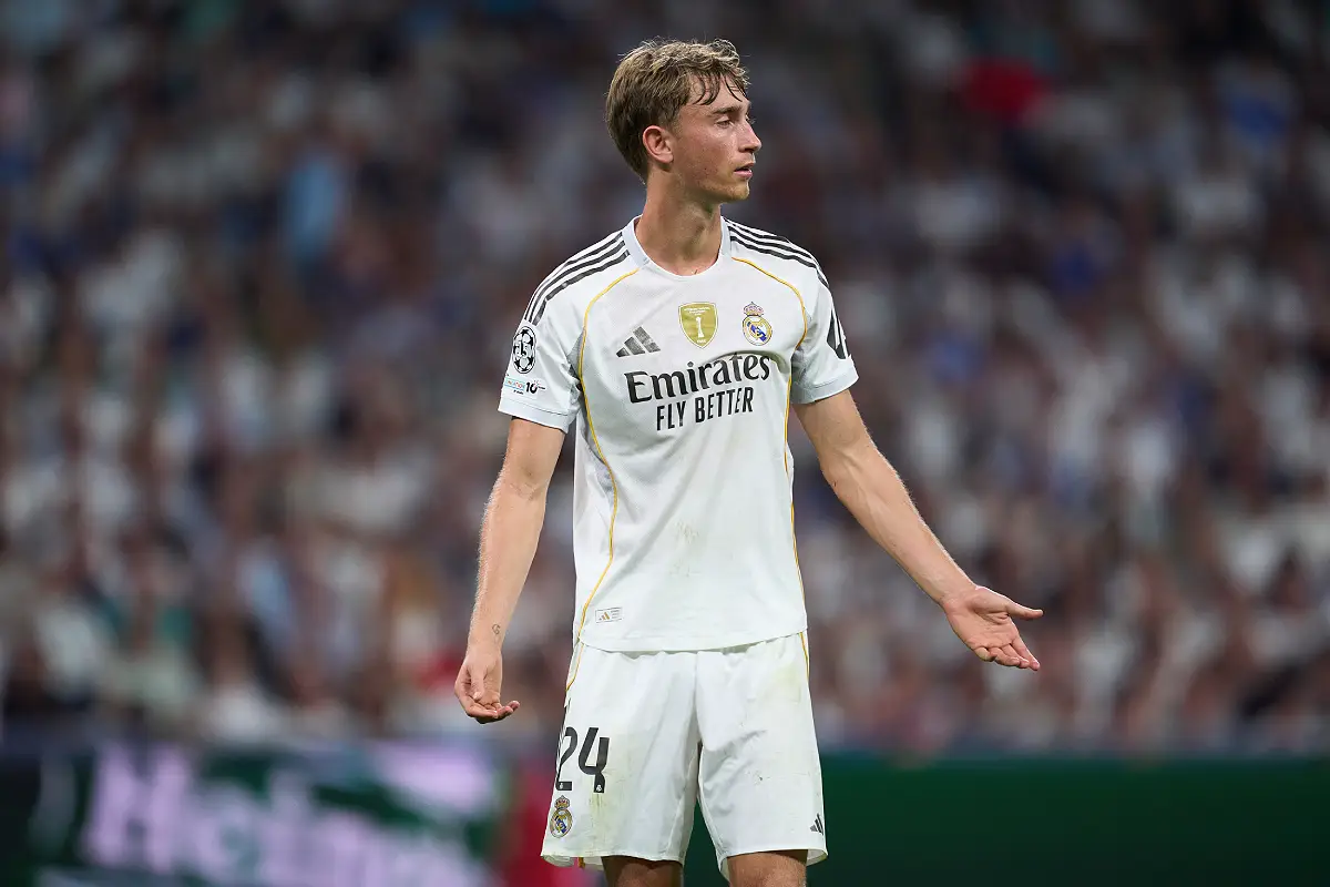 Huijsen lors de Real Madrid-OM (Photo by Mateo Villalba Sanchez/Getty Images).