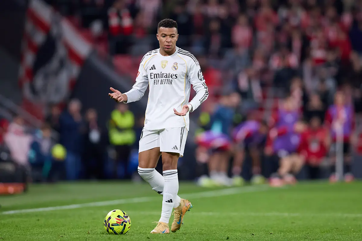 Kylian Mbappé lors du match Athletic Club-Real Madrid (Photo by Ion Alcoba Beitia/Getty Images).