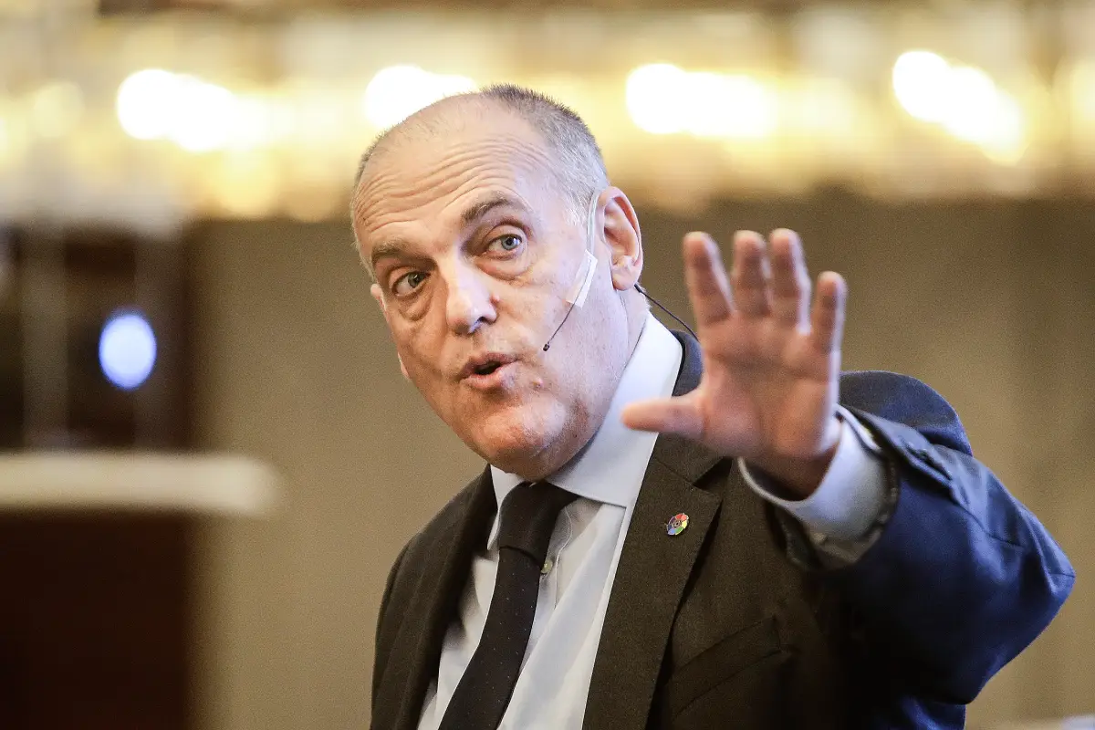 MACAU - MARCH 06: The LaLiga President Javier Tebas makes a speech during SPORTELAisa of sport media and technology convention on March 6, 2019 in Macau, China. (Photo by Wang He/Getty Images)