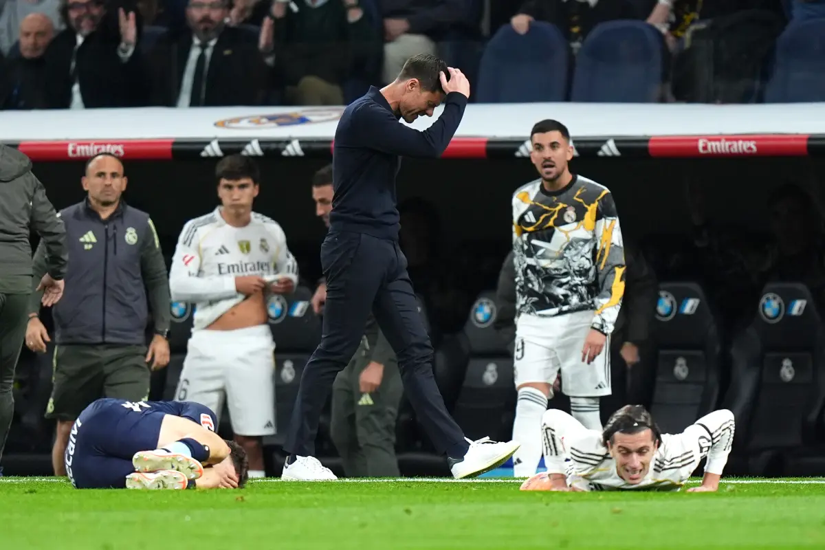 MADRID, SPAIN - DECEMBER 07: Xabi Alonso, Head Coach of Real Madrid, reacts during the LaLiga EA Sports match between Real Madrid CF and RC Celta de Vigo at Estadio Santiago Bernabeu on December 07, 2025 in Madrid, Spain. (Photo by Angel Martinez/Getty Images)