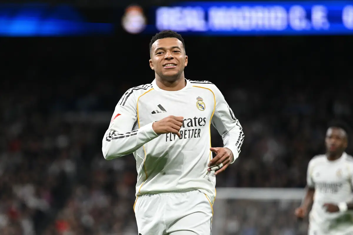 MADRID, SPAIN - DECEMBER 20: Kylian Mbappe of Real Madrid reacts during the LaLiga EA Sports match between Real Madrid CF and Sevilla FC at Estadio Santiago Bernabeu on December 20, 2025 in Madrid, Spain. (Photo by Denis Doyle/Getty Images)