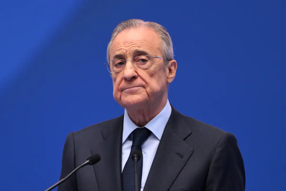 MADRID, SPAIN - JULY 16: Florentino Perez Rodriguez, President of Real Madrid speaks as Real Madrid new signing, Kylian Mbappe is unveiled at Estadio Santiago Bernabeu on July 16, 2024 in Madrid, Spain. (Photo by David Ramos/Getty Images)