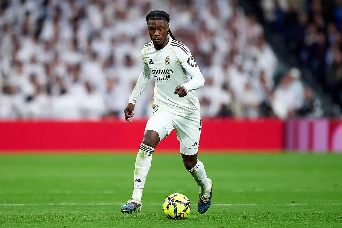 MADRID, SPAIN - JANUARY 17: Eduardo Camavinga of Real Madrid in action during the LaLiga EA Sports match between Real Madrid CF and Levante UD at Estadio Santiago Bernabeu on January 17, 2026 in Madrid, Spain. (Photo by Angel Martinez/Getty Images).
