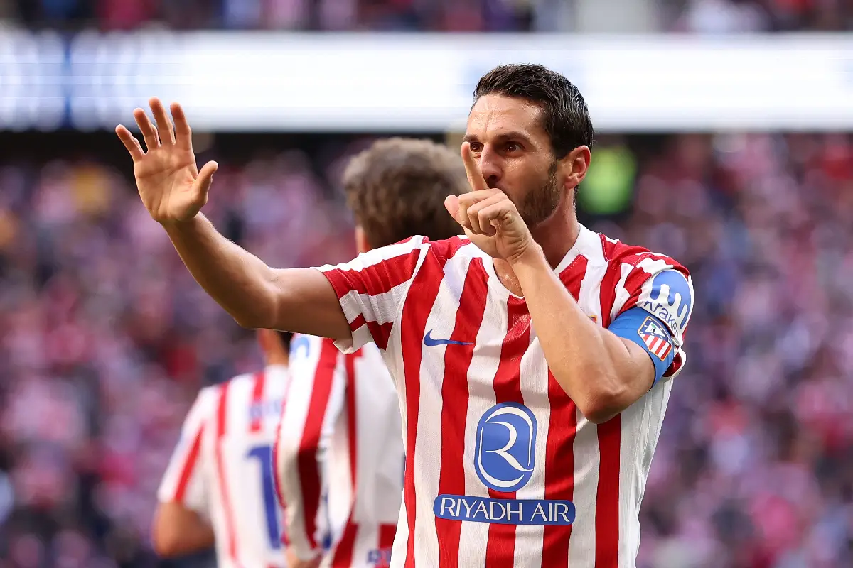 MADRID, SPAIN - DECEMBER 13: Koke of Atletico de Madrid celebrates scoring his team's first goal during the LaLiga EA Sports match between Atletico de Madrid and Valencia CF at Riyadh Air Metropolitano on December 13, 2025 in Madrid, Spain. (Photo by Florencia Tan Jun/Getty Images)
