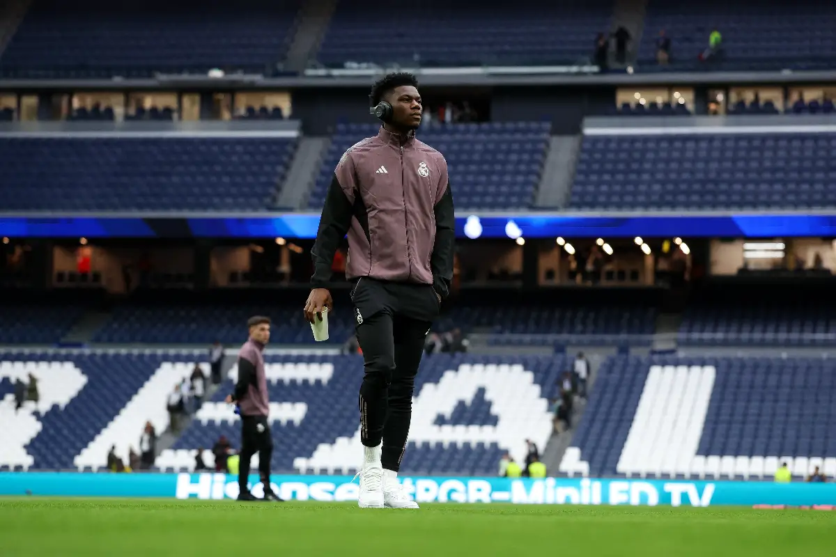 MADRID, SPAIN - JANUARY 04: Aurelien Tchouameni of Real Madrid arrives at the stadium prior to the LaLiga EA Sports match between Real Madrid CF and Real Betis Balompie at Estadio Santiago Bernabeu on January 04, 2026 in Madrid, Spain. (Photo by Florencia Tan Jun/Getty Images)