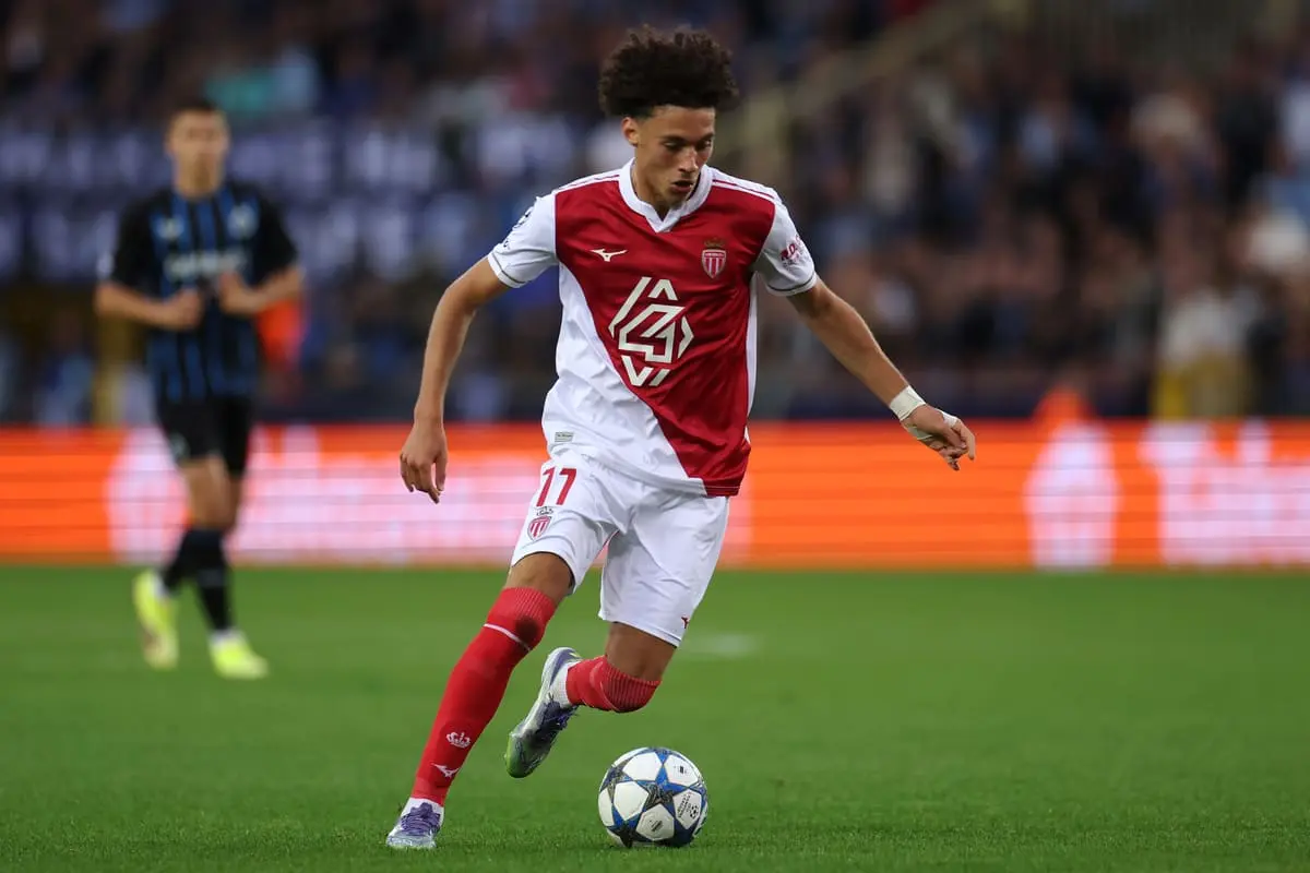BRUGES, BELGIUM - SEPTEMBER 18: Maghnes Akliouche of AS Monaco in action during the UEFA Champions League 2025/26 League Phase MD1 match between Club Brugge KV and AS Monaco at Jan Breydelstadion on September 18, 2025 in Bruges, Belgium. (Photo by Dean Mouhtaropoulos/Getty Images)