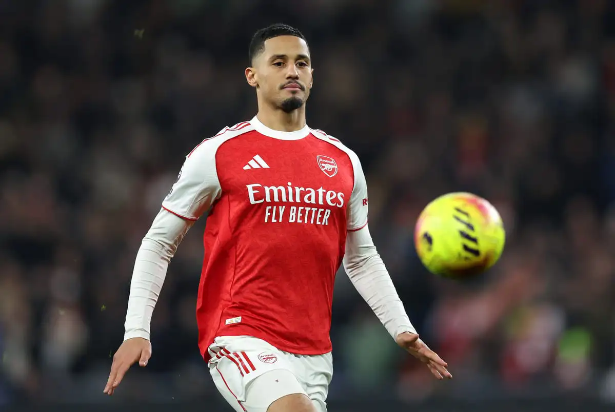 LIVERPOOL, ENGLAND - DECEMBER 20: William Saliba of Arsenal during the Premier League match between Everton and Arsenal at Hill Dickinson Stadium on December 20, 2025 in Liverpool, England. (Photo by Matt McNulty/Getty Images).