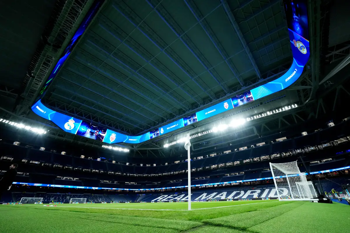 MADRID, SPAIN - JANUARY 20: General view inside the stadium prior to the UEFA Champions League 2025/26 League Phase MD7 match between Real Madrid C.F. and AS Monaco at Estadio Santiago Bernabeu on January 20, 2026 in Madrid, Spain. (Photo by Angel Martinez/Getty Images)