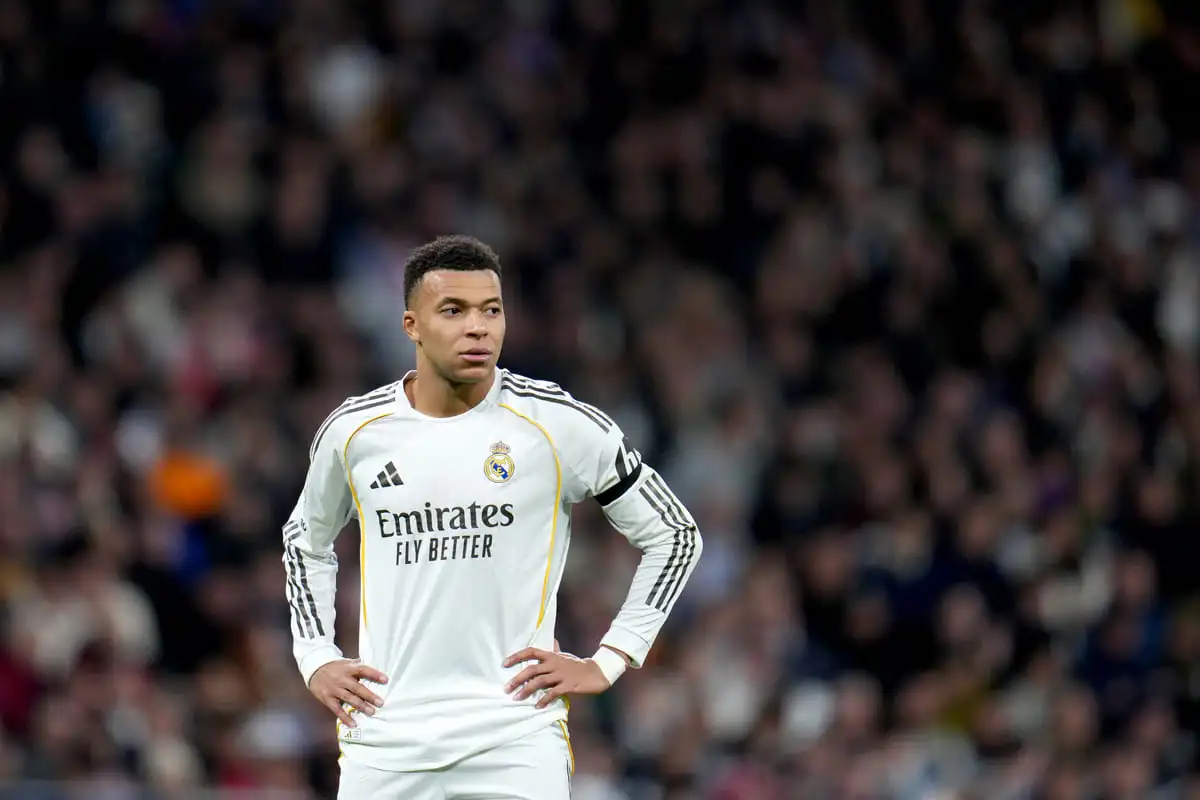 MADRID, SPAIN - JANUARY 20: Kylian Mbappe of Real Madrid looks on during the UEFA Champions League 2025/26 League Phase MD7 match between Real Madrid C.F. and AS Monaco at Estadio Santiago Bernabeu on January 20, 2026 in Madrid, Spain. (Photo by Aitor Alcalde/Getty Images).
