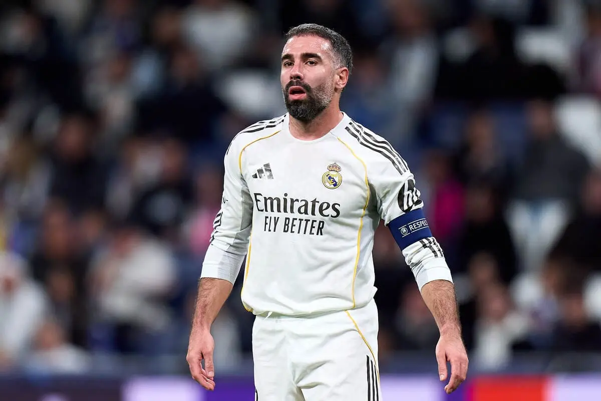 MADRID, SPAIN - JANUARY 20: Daniel Carvajal of Real Madrid looks on during the UEFA Champions League 2025/26 League Phase MD7 match between Real Madrid C.F. and AS Monaco at Estadio Santiago Bernabeu on January 20, 2026 in Madrid, Spain. (Photo by Angel Martinez/Getty Images).
