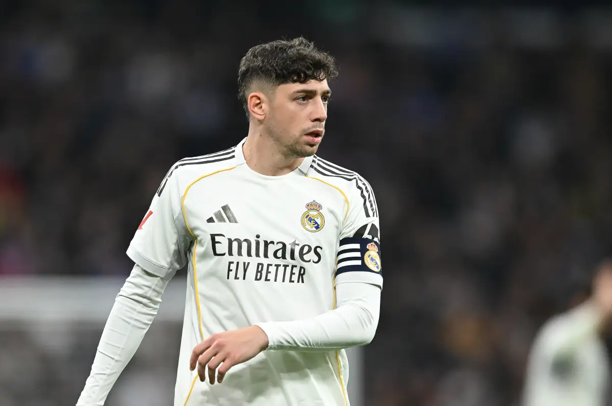 MADRID, SPAIN - JANUARY 17: Federico Valverde of Real Madrid looks on during the LaLiga EA Sports match between Real Madrid CF and Levante UD at Estadio Santiago Bernabeu on January 17, 2026 in Madrid, Spain. (Photo by Denis Doyle/Getty Images)