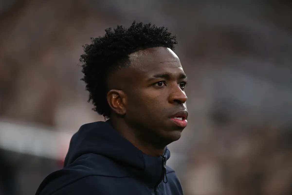 MADRID, SPAIN - JANUARY 17: Vinicius Junior of Real Madrid looks on prior to the LaLiga EA Sports match between Real Madrid CF and Levante UD at Estadio Santiago Bernabeu on January 17, 2026 in Madrid, Spain. (Photo by Denis Doyle/Getty Images)