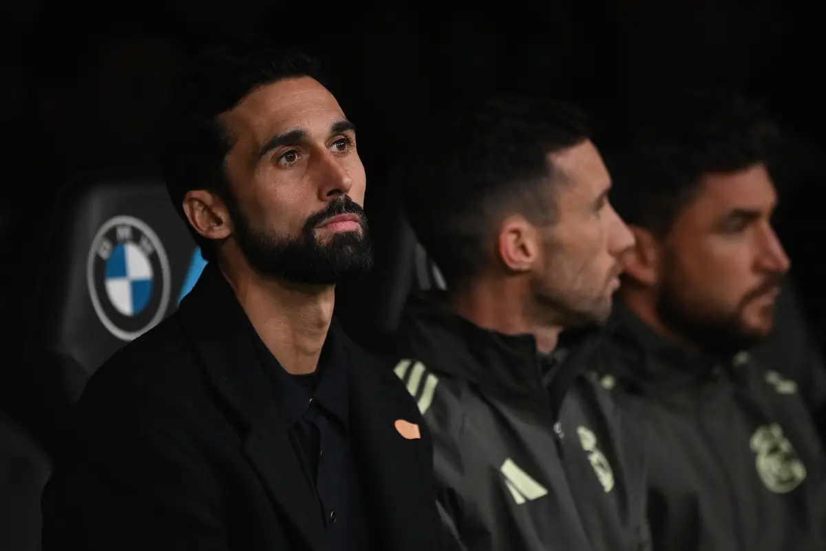 MADRID, SPAIN - JANUARY 17: Alvaro Arbeloa, Head Coach of Real Madrid, looks on prior to the LaLiga EA Sports match between Real Madrid CF and Levante UD at Estadio Santiago Bernabeu on January 17, 2026 in Madrid, Spain. (Photo by Denis Doyle/Getty Images)