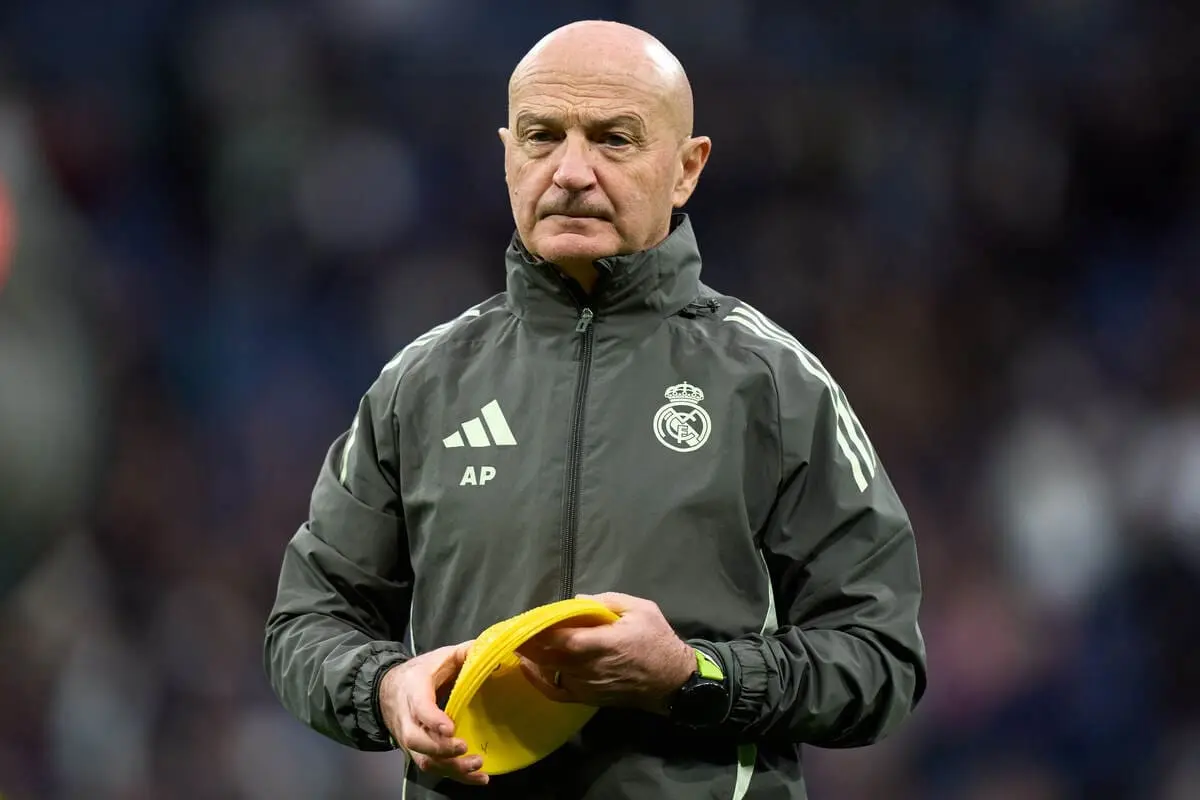 MADRID, SPAIN - JANUARY 17: Antonio Pintus, physical trainer of Real Madrid, looks on prior to the LaLiga EA Sports match between Real Madrid CF and Levante UD at Estadio Santiago Bernabeu on January 17, 2026 in Madrid, Spain. (Photo by Angel Martinez/Getty Images).