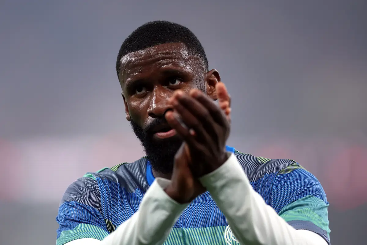 JEDDAH, SAUDI ARABIA - JANUARY 08: Antonio Rüdiger of Real Madrid applauds prior to the Spanish Super Cup Semi-Final match between Real Madrid and Atletico Madrid at King Abdullah Sports City Hall Stadium on January 08, 2026 in Jeddah, Saudi Arabia. (Photo by Yasser Bakhsh/Getty Images)