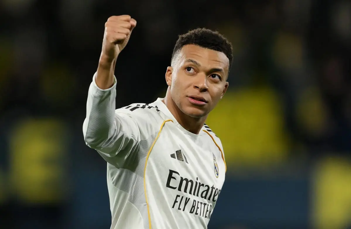 VILLARREAL, SPAIN - JANUARY 24: Kylian Mbappe of Real Madrid celebrates following the team's victory in the LaLiga EA Sports match between Villarreal CF and Real Madrid CF at Estadio de la Ceramica on January 24, 2026 in Villarreal, Spain. (Photo by David Ramos/Getty Images)