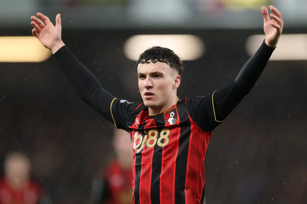 BOURNEMOUTH, ENGLAND - JANUARY 24: Alex Jimenez of AFC Bournemouth during the Premier League match between Bournemouth and Liverpool at Vitality Stadium on January 24, 2026 in Bournemouth, England. (Photo by Michael Steele/Getty Images)